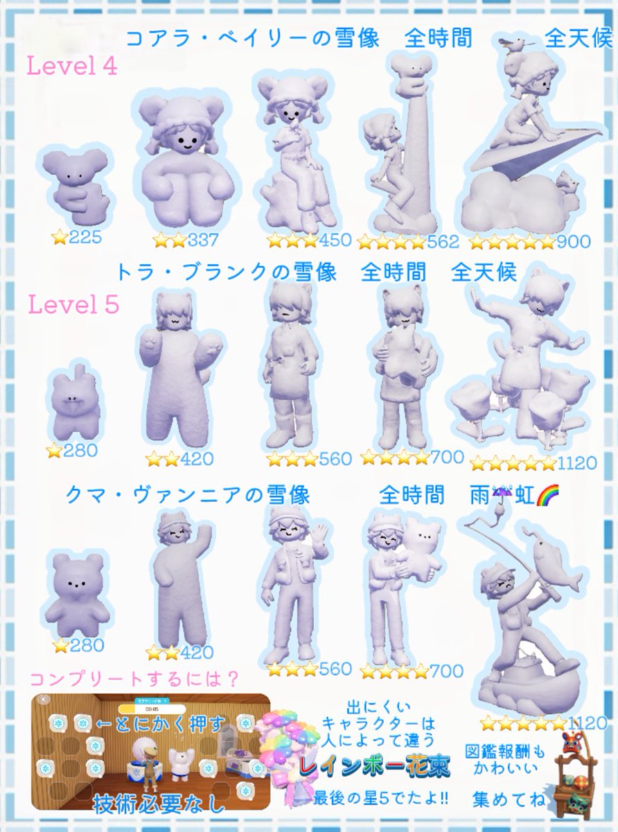 ☃️雪像全71種☃️

アニーちゃん　晴れ☀️の日
ヴァンニア　雨☔️の日

#ハートピア　#heartopia  #ハートピアスローライフ