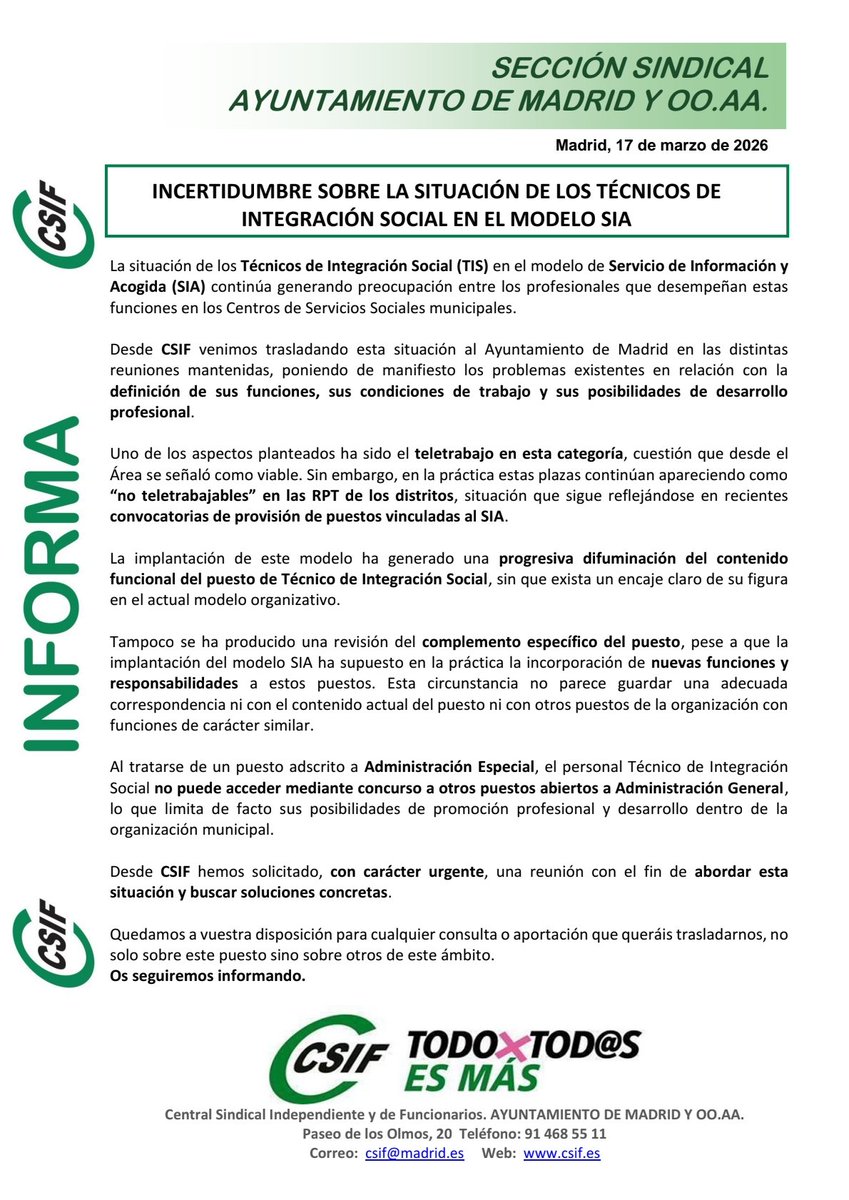CSIF Ayuntamiento de Madrid tweet media