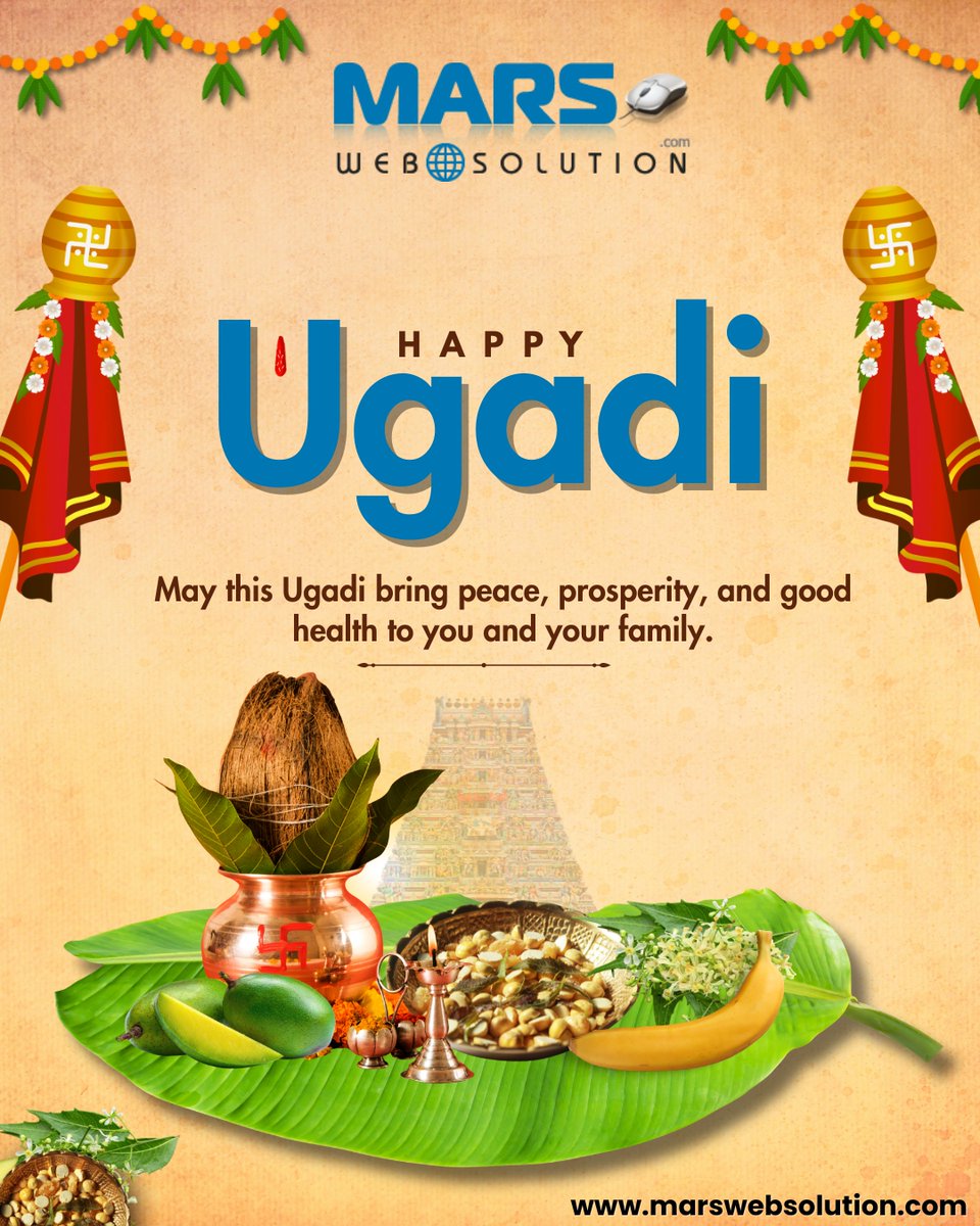 Mars_Web's tweet photo. Wishing you a joyful Ugadi filled with new beginnings, success, and prosperity.

May this new year bring growth and happiness to you and your loved ones.

#Ugadi2026 #HappyUgadi #NewBeginnings #FestiveVibes #IndianFestival #Prosperity #Growth #DigitalSuccess #BusinessGrowth https://t.co/oLN47weZLo