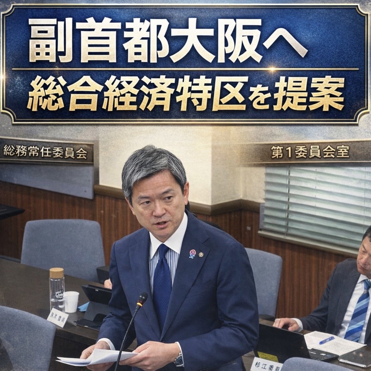 HIRAHARAKOUYA's tweet photo. 【副首都大阪へ 総合経済特区を提案】

昨日3/16の大阪府議会総務常任委員会で、大阪維新の会 副代表・森和臣議員から、「総合経済特区」という提案がありました。

簡単に言うと、
東京に集中している国のお金や特別な制度を、大阪にももっと持ってこようという話です。

今の日本は、国の大きな投資や大事な機関が東京に集まりがちです。
その結果、災害リスクの集中や過密、成長の偏りといった負担が生まれています。

そこで大阪を、東京に次ぐもう1つの成長エンジンにしていこう、というのが副首都構想です。

そのために必要なのが、副首都だけに認められる特別な制度です。
たとえば、

•企業が集まりやすくなるルールづくり
•税金の優遇
•国のお金の重点投資
•金融面での後押し

こうした支援をまとめて受けられる仕組みをつくろう、というのが総合経済特区の提案です。

そして大阪の中でも、府と市がバラバラに動くのではなく、力を合わせて動ける形を目指す。
その土台として都構想がある、という考え方です。

東京だけに依存するのではなく、大阪も日本を支えるもう1つの柱へ。
そのための制度づくりと、大阪の仕組みづくりの両方が重要だと感じます。