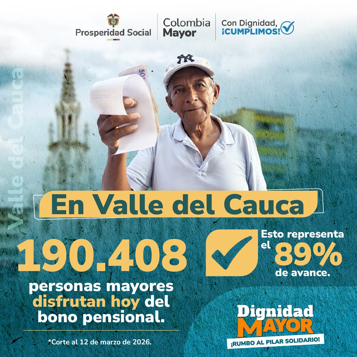Correa10E's tweet photo. Seguimos cumpliendo! 💛
Más de 190.000 adultos mayores del departamento de #Valle del Cauca ya reciben su transferencia #ColombiaMayor

Un respaldo que reconoce su historia, su esfuerzo y su aporte a nuestra sociedad. Porque acompañarlos es un acto de respeto y compromiso.

#ConDignidadCumplimos