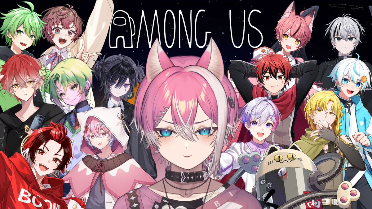 「【配信告知】 21:00〜歌い手Among Us!! 自己紹介とかが終わってから」|桃猫てぃるのイラスト