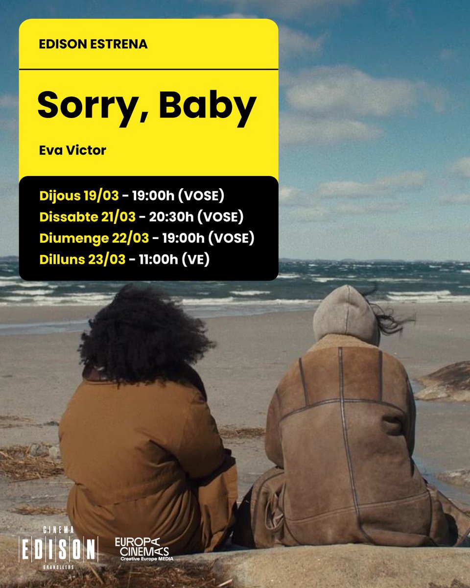edisoncinema's tweet photo. Sobre la fragilitat i la resiliència
🎬🐈⬛ Sorry, Baby #EdisonEstrena
🗓 Dijous 19/03 a les 19:00h (VOSE)
🗓 Dissabte 21/03 a les 20:30h (VOSE)
🗓 Diumenge 22/03 a les 19:00h (VOSE)
🗓 Dilluns 23/03 a les 11:00h (VE)
🔗 Més informació i entrades a https://t.co/CM7K4z1lzl https://t.co/uRkKR17rLJ