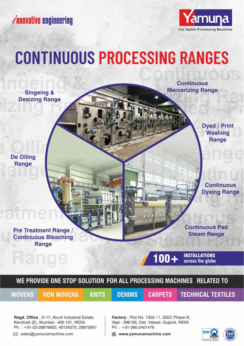 TextileValue's tweet photo. Innovation driving continuous textile processing. ⚙️
From singeing to dyeing ranges, Yamuna Machine Works delivers reliable solutions trusted by textile manufacturers worldwide. 🌍
#YamunaMachineWorks #TextileMachinery #TextileProcessing #TextileTechnology #ContinuousProcessing https://t.co/geD796DTi5
