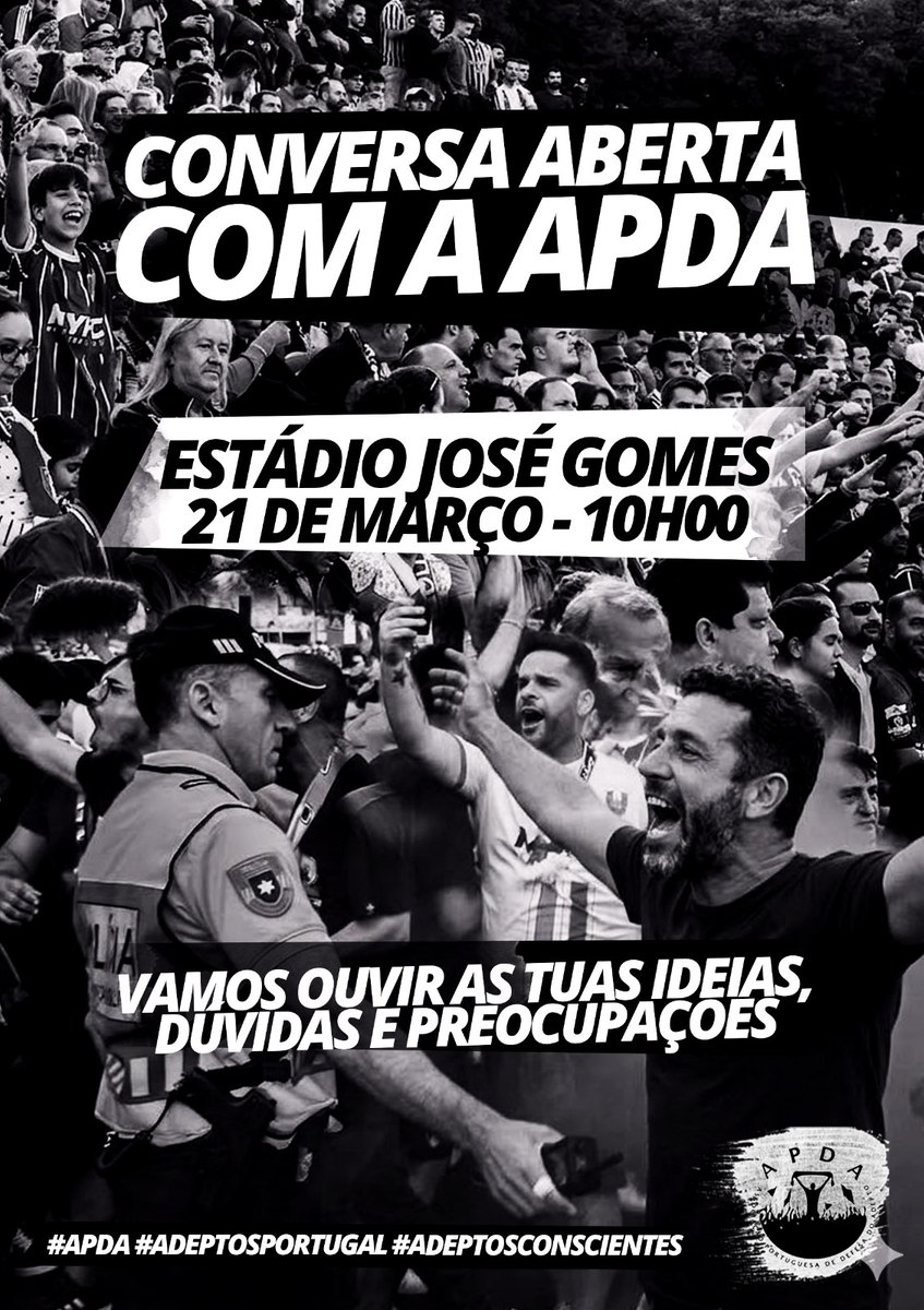 📣 Conversa Aberta com a APDA

📍 Estádio José Gomes
📅 21 de março
⏰ 10h00

Um espaço para ouvir os adeptos: ideias, dúvidas e preocupações. A tua voz conta. 💬

#APDA #AdeptosPortugal #AdeptosConscientes