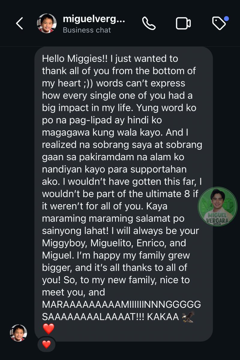 miguelvrgr_ofc's tweet photo. Miguel’s message to everyone who has loved and supported him✨

A special thank you message from our adorable smasher—Miguel to his biggest support system. Seeing how much he appreciates the Miggies makes every effort worth it.

We’re so proud of you and we are always here for you, Miguelito! 💚
#MiguelVergara | #MiggiesOFC