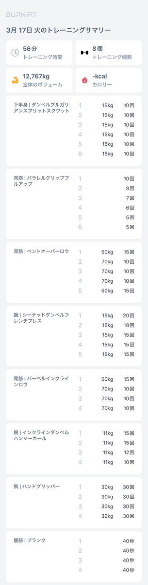お疲れ様です！
嫌いな火曜メニューです。嫌いと言ってもやりたくない訳では無いです。自分の弱さが滲み出てしまうのが嫌いなだけです。強くなる為には継続のみ。待っとれよ。未来の彼女。

ぽっちゃりおっさんの筋トレ日記

#家トレ　#筋トレ  #筋トレ垢さんと繋がりたい  #バーンフィット