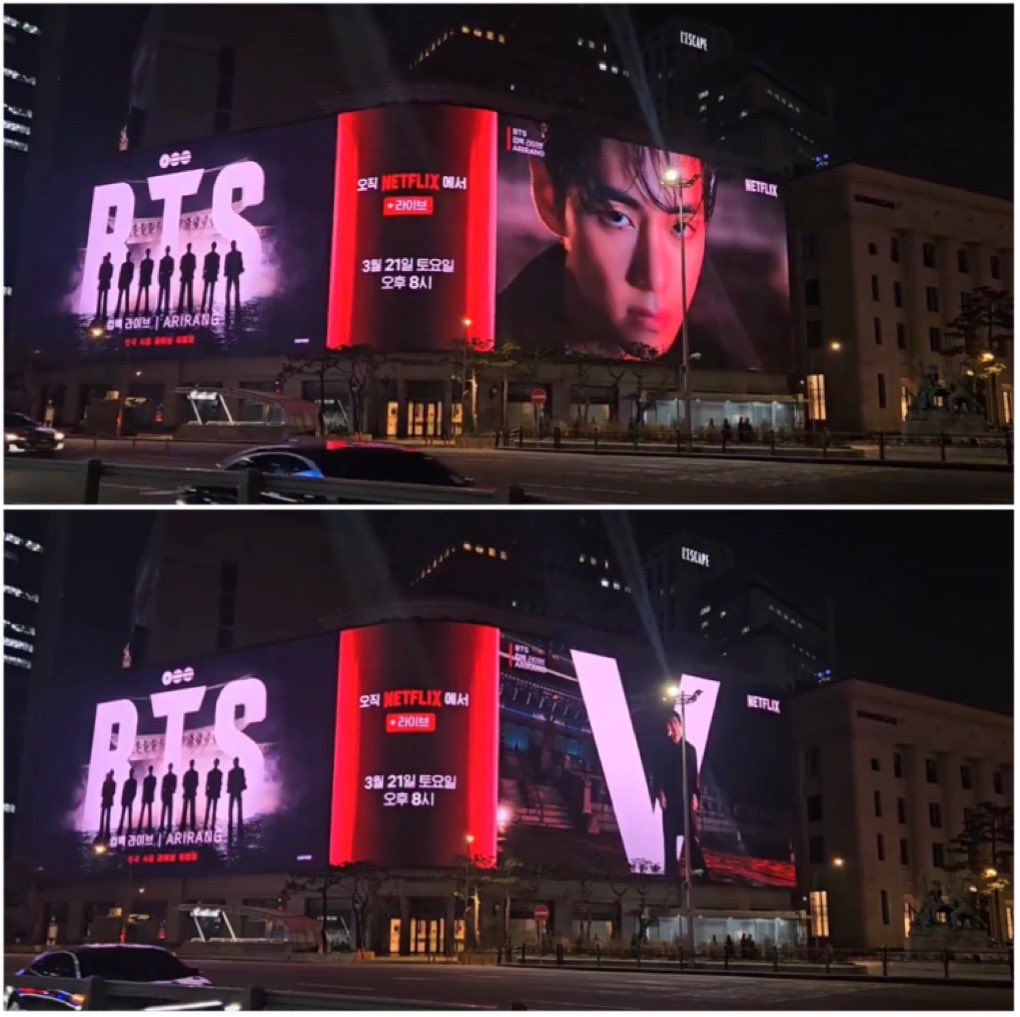 Romantic_Tae's tweet photo. ✨Taehyung looks unreal on Shinsegae Square.✨ https://t.co/zkVPqoNHGl