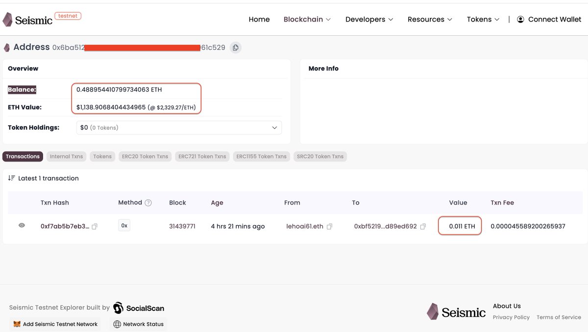 lehoai61's tweet photo. Hướng dẫn trãi nghiệm mạng lưới @Seismic Testnet privacy.

Bước 1: Thêm mạng @SeismicSys Testnet vào ví (MetaMask, OKXwallet, hoặc ví EVM khác)

Mở MetaMask → Networks → Add network (hoặc Add a network manually).
Điền thông tin:
- Network Name: Seismic Testnet
- New RPC URL: https://t.co/U46CpAxobO
- Chain ID: 5124
- Currency Symbol: ETH (testnet)
- Block Explorer URL: https://t.co/6PHIblVNYR

Save → Switch sang mạng Seismic Testnet.

Bước 2: Lấy test token (faucet)
Truy cập: https://t.co/NJRtcGH2lW

Sign in bằng Twitter/X hoặc GitHub .

Qaste địa chỉ ví của bạn.

Claim token → nhận 0.5 ETH testnet ( mỗi 24h được claim 1 lần).

Bước 3: Chuyển token test qua lại giữa các ví .

Hiện tại testnet Seismic chỉ như vậy, chờ hóng thêm các dapp như swap, lending, NFT ... sớm được tích hợp testnet.
Hiện nay mục Balance và giá trị chuyển token vẫn thấy được giá trị, Seismic vẫn chưa ẩn trong Block Explorer.
@SeismicSys @NoxxW3 @xealistt @heathcliff_eth @thoai6sixx @2imtunek