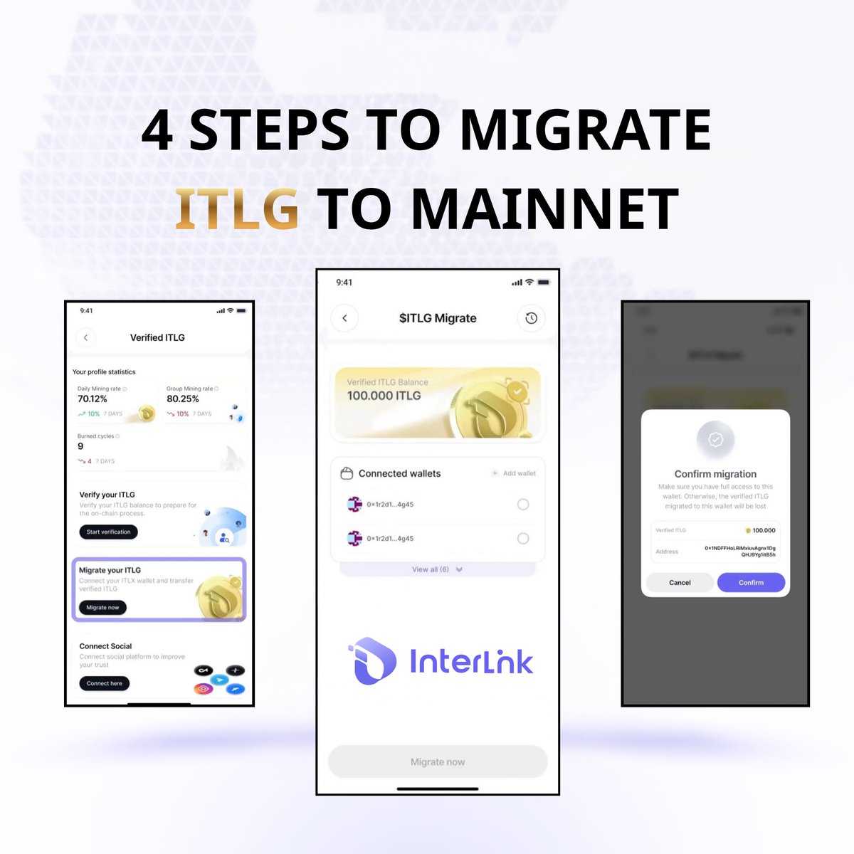 mans6330's tweet photo. The Roadmap to Migration:
1️⃣ Verify – Complete your $ITLG verification status
2️⃣ Connect – Link your preferred external wallet
3️⃣ Select – Choose the verified balance you wish to migrate
4️⃣ Confirm – Double-check your address and finalize the on-chain transfer
#itl#itlg#interlink https://t.co/7ap61p9AbR