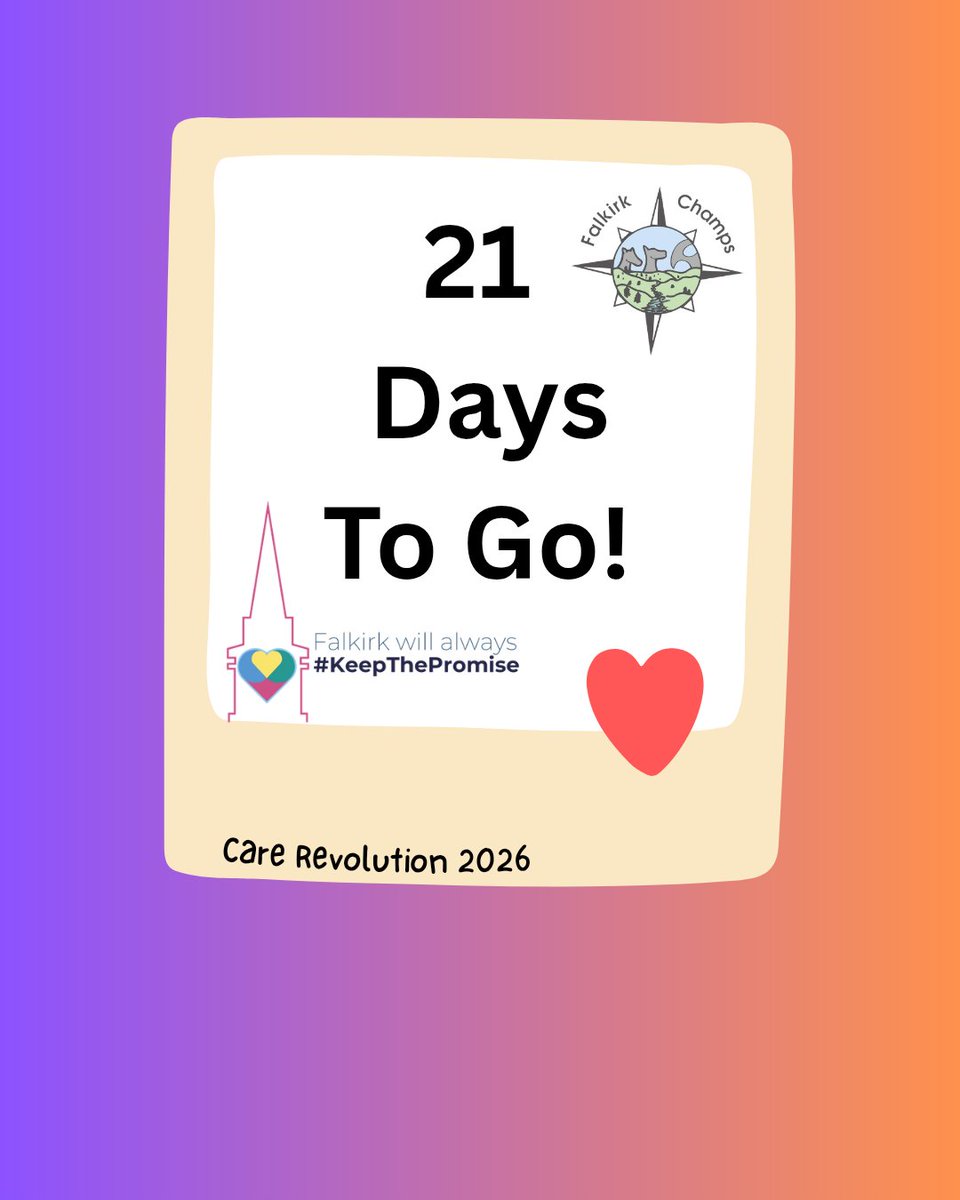 Falkirkchamps's tweet photo. 3 weeks until the care revolution! Where there will be a range of workshops and a chance to show the fantastic work of care experienced young people from across Scotland 
#careexperienced #carerevolution2026 #carerevolution26 #falkirkwillalwayskeepthepromise #falkirkchamps https://t.co/BQfbeaENFC