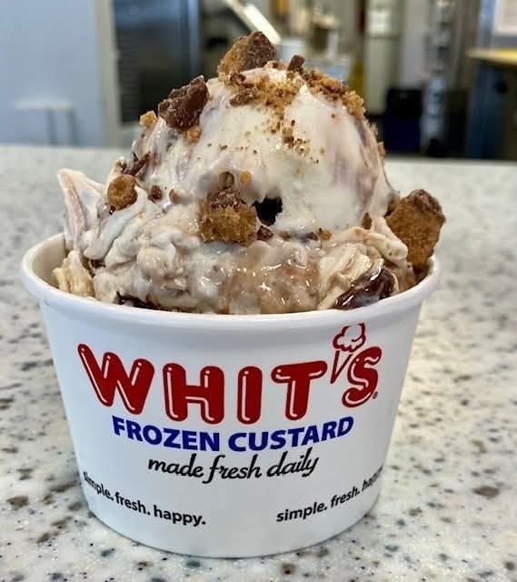 The flavor today is: REESE'S® FUDGE!

Vanilla Custard with Chopped Reese's® and Fudge Swirls!