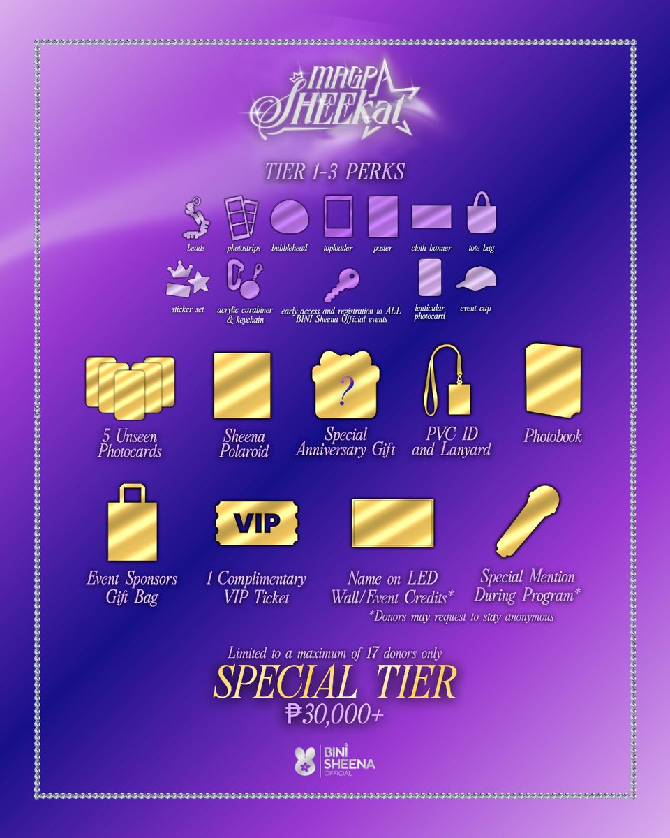 BiniSheenaOFC's tweet photo. Unlock the MagpaSHEEkat 2026 Donor Perks! ✨

Exclusive surprises, never-before-released VIP perks, and main-stage energy are all waiting for you! From exciting treats to complimentary tickets 👀, it's everything you need to make your MagpaSHEEkat experience unforgettable! 💯 

📋 For more info and to secure the perks you’ve got your eye on, check out this form: https://t.co/DTJkvxuIdr

But move fast, some tiers have limited slots, and these exclusive perks are going fast! Don’t miss your chance!

Help us bring #MagpaSHEEkat to life and celebrate a night of fierce performances and powerhouse dance energy this May 9! 🔥