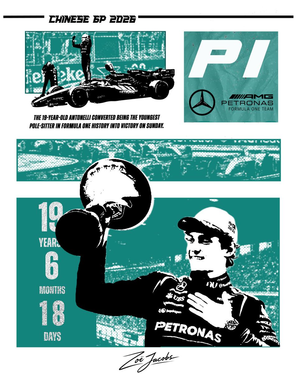 zoejacobss's tweet photo. 02 // 24 | Shanghai

History written.
Kimi Antonelli takes his first Formula 1 victory, announcing the arrival of the next generation.

#F1 #Formula1 #Kimiantonelli #MercedesAMGF1 #ChineseGP https://t.co/9aB3ZEhV0m
