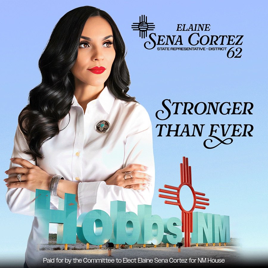 RepSenaCortez's tweet photo. Lea County is stronger than ever—and we’re just getting started. 💪🏽
 
I’m running for re-election to protect and defend our values in Santa Fe. I will continue standing strong for the values that make Lea County &amp; NM the powerhouse we are: faith, family, &amp; hard work! 🗳️

#nmpol https://t.co/0u6ws9UMZi