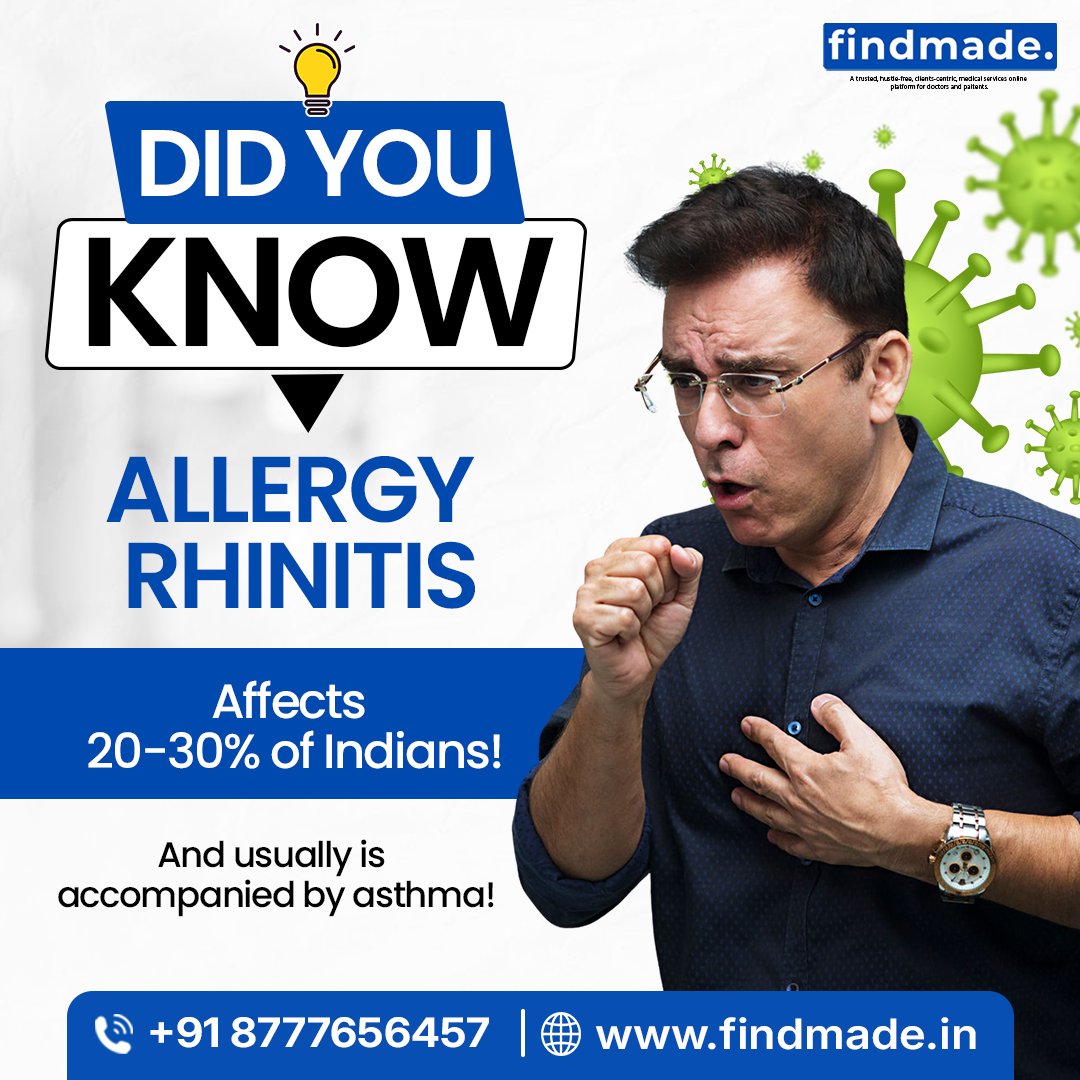 Findmadein's tweet image. Allergic Rhinitis affects up to 30% of people 🤧

Don’t ignore recurring allergy symptoms—get expert help with Findmade.

🌐 findmade.in
#AllergyCare #Rhinitis #Findmade #HealthAwareness #BreatheEasy