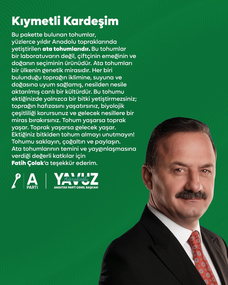 yavuzagiraliog's tweet photo. Anadolu topraklarının hediyesi olan ata tohumlarının gelecek nesillere aktarılması ve bu mirasın korunması için hep birlikte sorumluluk almalıyız. Ata tohumları toprağın hafızası, çiftçimizin emeği ve geleceğimizin teminatıdır… https://t.co/A5tgF8kBnS