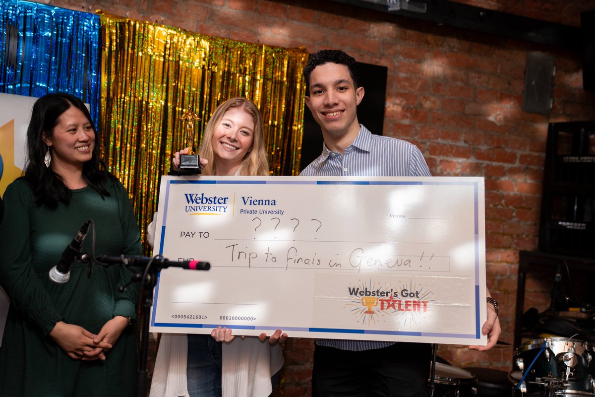 WebsterVienna's tweet photo. ✨ Webster's Got Talent returned to Vienna! 🎤Students, staff and alumni took the stage at Coco Bar for this annual talent show — all competing for a trip to Geneva for the European finals! ✈️🏆Congrats to our winners Luna McCleod &amp; Axel Cross https://t.co/B3ZLMKyb9i