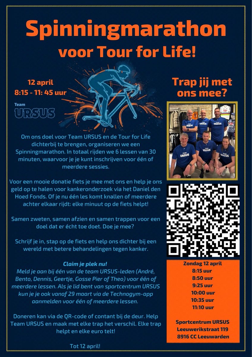 BGeertje's tweet photo. Doe je mee? Stuur mij een berichtje welke les(sen) je mee wil doen #spinningmarathon #12april #SaveTheDate #TourForLife https://t.co/XMcOmLVHxe