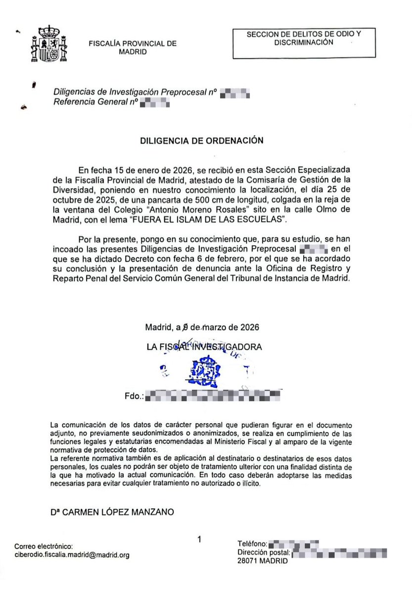 A principios de este curso escolar lanzamos una campaña para denunciar que cada vez hay más profesores de Islam (en Madrid han aumentado un 2600% en tan solo 7 años) y, a raíz de ello, me han denunciado ante la Fiscalía por un supuesto delito de odio. 👇
