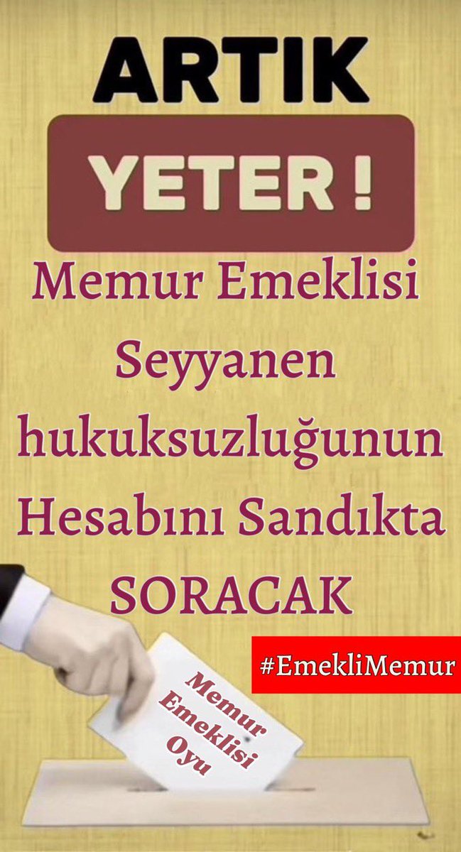 <a href="/Memur_Emekli33/">Memur Emeklileri Platformu 🇹🇷Ⓜ️☪️🇹🇷</a> <a href="/isikhanvedat/">Prof. Dr. Vedat Işıkhan</a> Artık görünen o ki; tek çare seçim, gelsin seçim,gitsin hükümet, bitsin bu çile.Yeter artık, bu düzenin iyice çivisi çıktı.
<a href="/RTErdogan/">Recep Tayyip Erdoğan</a> 
<a href="/tcbestepe/">T.C. Cumhurbaşkanlığı</a> 
<a href="/memetsimsek/">Mehmet Simsek</a> 
<a href="/Akparti/">AK Parti</a> 
<a href="/MHP_Bilgi/">MHP</a> 
<a href="/herkesicinCHP/">CHP 🇹🇷</a> 
<a href="/dbdevletbahceli/">Devlet Bahçeli</a> 
#EmekliMemur
#MemurEmeklisineAdalet
