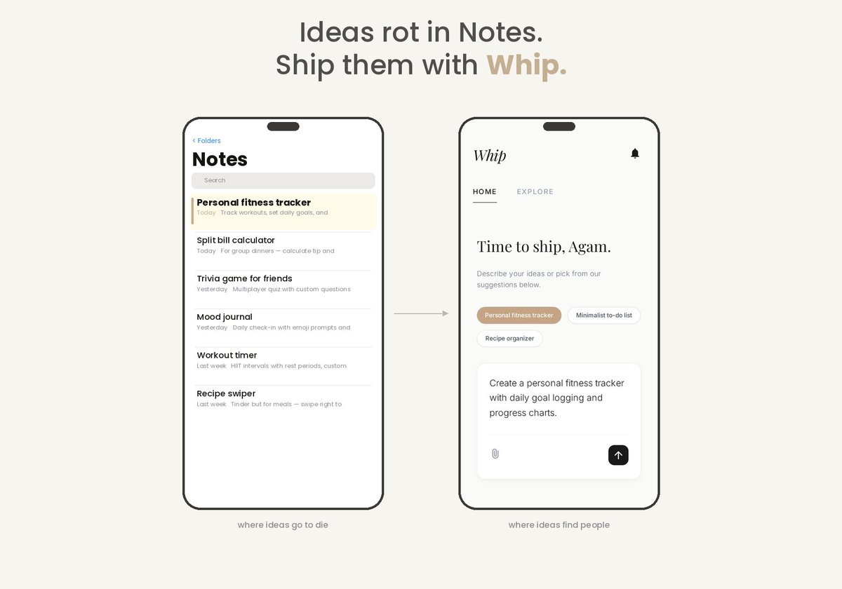 agam_jn's tweet photo. dont let your ideas die in notes, ship them with Whip and bring it to real people https://t.co/29DrNR5et2