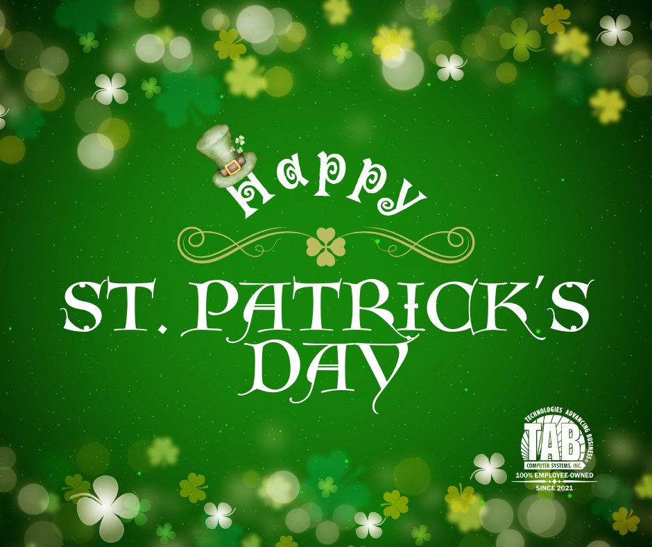 TABComputerSys's tweet image. Happy St. Patrick's Day! This day reminds us to celebrate our heritage, culture, and community. Wishing you a day full of connection, optimism, and a bit of Irish luck! 
#happystpatricksday #luckoftheirish #itserviceprovider