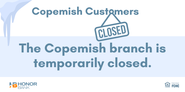 Honor_Bank's tweet photo. Copemish branch is closed due to a continued power outage. All other branches plan to open at 10 am today, March 17th. Some branches may only be drive-up only until they can fully reopen when they are able. Our local Help Center is open and ready to serve you: 1-877-325-8031. https://t.co/6KB62r01qK
