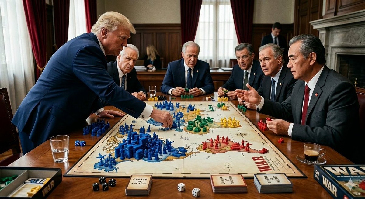 denis_bdsp's tweet photo. O tabuleiro está montado. O exército azul já começou a ocupação e o objetivo de Trump é claro: 24 territórios com força máx. 
​Em 1 jogo de War, qdo 1 jogador dispara na frente, os outros se unem ou aceitam a derrota. O mundo vai continuar só assistindo ou vai virar o tabuleiro? https://t.co/7jjVfaYAgT