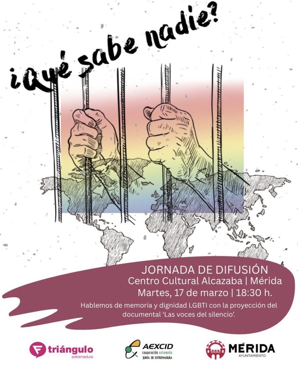 2ist's tweet photo. Hoy, 18:30 h, CC Alcazaba de Mérida, tenemos una jornada sobre Memoria Histórica, DDHH y realidades LGBTI en contextos de represión y conflicto sufrieron las personas LGBTI y su vínculo con la paz, la justicia a través de testimonios. 
#antropologia #ddhh #memoriahistorica #lgbti https://t.co/zxuxN1b8dY