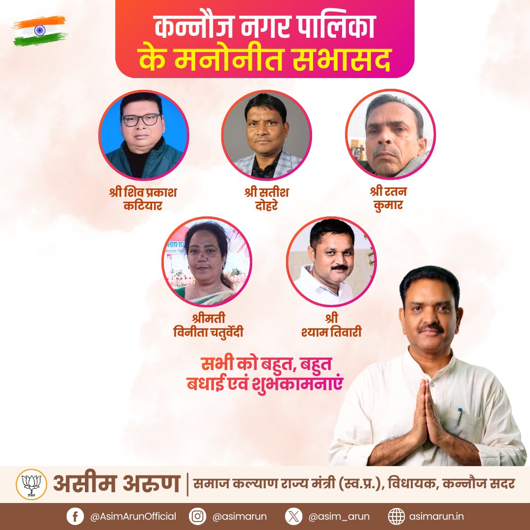 कन्नौज नगर पालिका के मनोनीत सभासदों को बहुत बधाई एवं शुभकामनाएं