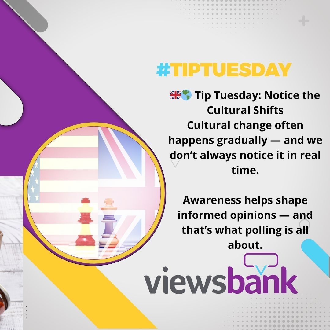 viewsbank's tweet image. 🇬🇧🌎 Tip Tuesday: Notice the Cultural Shifts

#TipTuesday #CulturalChange #UKCulture #PublicOpinion #GlobalInfluence #Viewsbank #ConsumerInsights