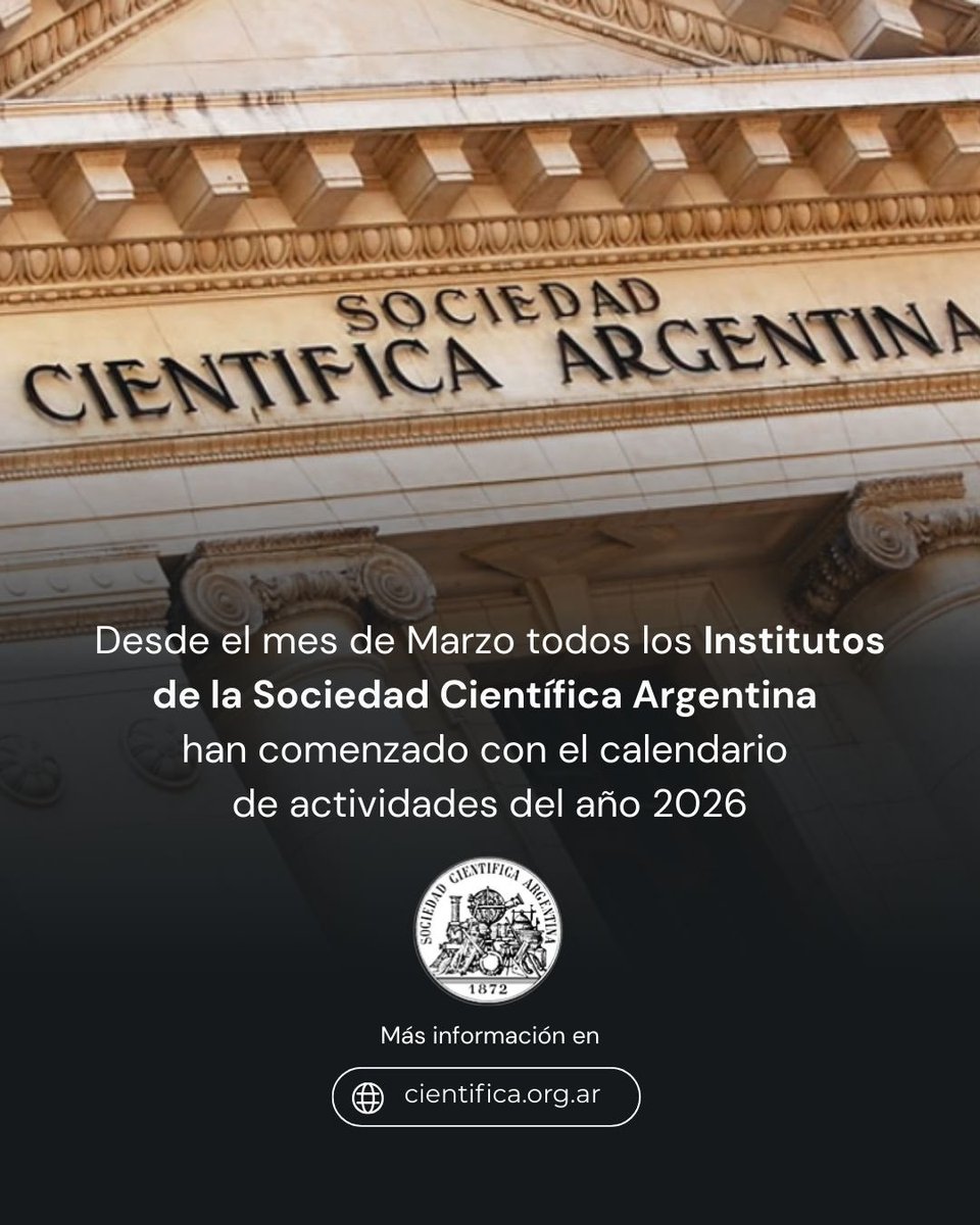 CientificaArg's tweet photo. ¡Inicia el año de conocimiento en la SCA! 🏛️

Desde marzo, nuestros Institutos arrancan el calendario 2026. Invitamos a la comunidad y al público a sumarse a nuestra agenda.

🌐 https://t.co/4I1q9KKlby

#SCA #Conocimiento #Calendario2026 https://t.co/yiQ6t94zt9