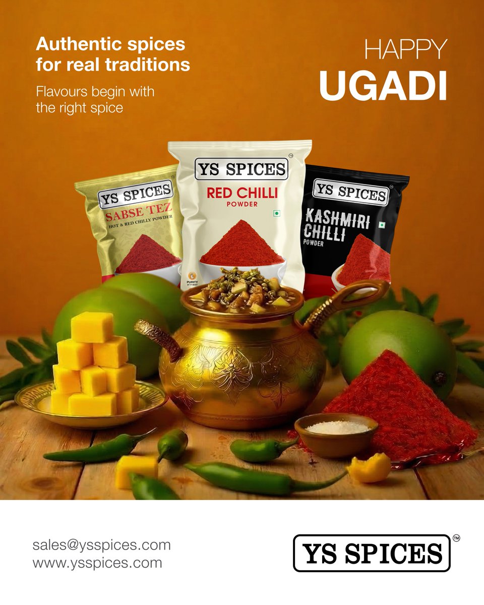 YSSpices's tweet image. Ugadi is a celebration of new beginnings, balanced flavours, and cherished traditions 🌿✨.

This festive season, start your new year with purity, care, and flavours that stay true to tradition.

ysspices.com     

#AuthenticSpices #UgadiFlavours #YSSpices
