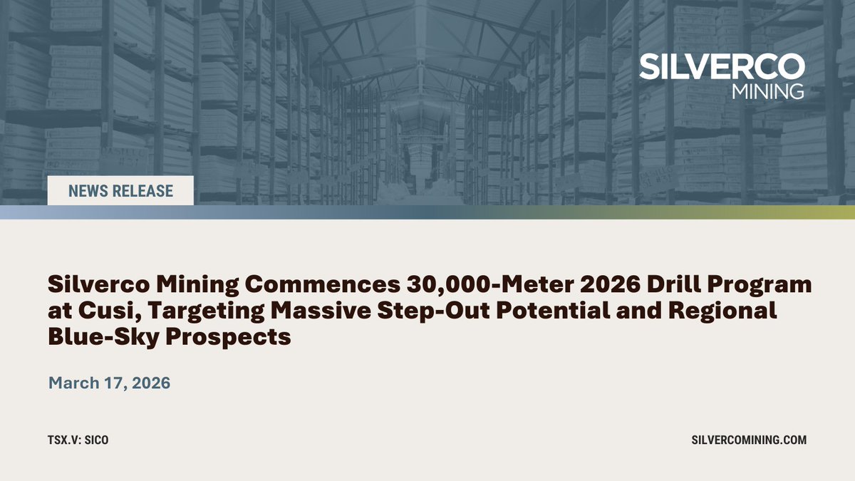 SilvercoMining's tweet photo. NEWS: Silverco Mining Commences 30,000-Meter 2026 Drill Program at Cusi, Targeting Massive Step-Out Potential and Regional Blue-Sky Prospects

Read the news on our website: https://t.co/r6MQpbW7QQ

$SICO.V https://t.co/b7tYvkydWN