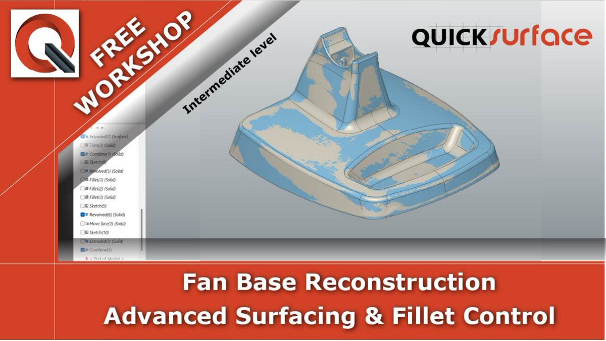 FREE Workshop - Fan Base Reconstruction — Advanced Surfacing &amp; Fillet Control
zoom.us/webinar/regist…
In this intermediate-level workshop, we take a real scanned fan base and rebuild it into a clean, production-ready CAD model using QUICKSURFACE.
#CAD #QUICKSURFACE #ScantoCAD #3D
