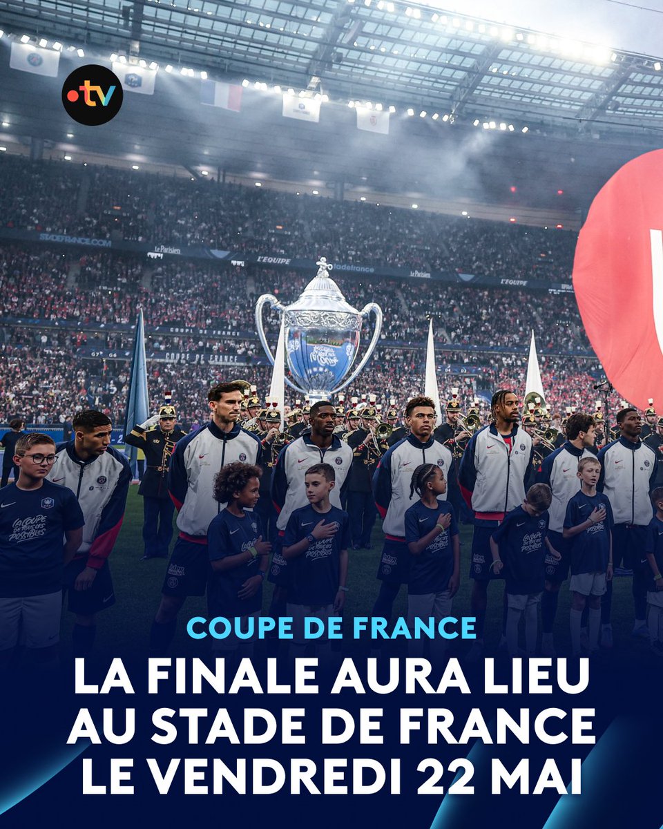 ⚽ #CDFCA | 🏟️ La finale de la Coupe de France de football se tiendra le vendredi 22 mai à 21h00 au Stade de France !

⬅️ Initialement prévu le samedi 23 mai, le match est avancé en raison de la fermeture du RER B ce jour-là.