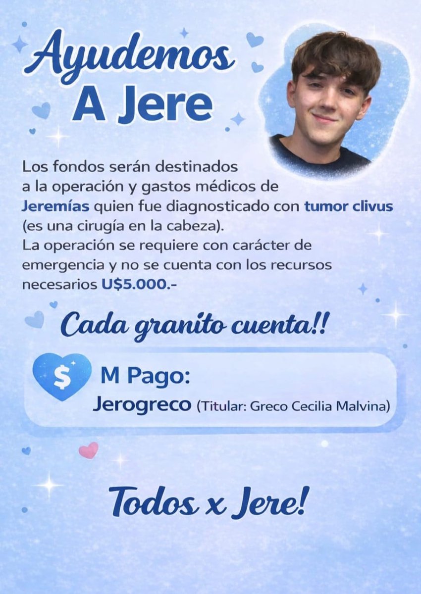 Jere está necesitando ayuda para poder operarse. Cada granito cuenta.
Se agradece difusión.