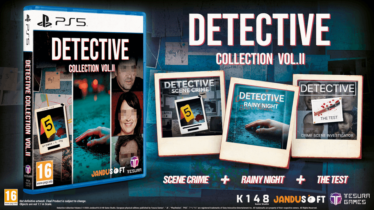 TesuraGames's tweet photo. ¡Desata todas tus habilidades detectivescas en la Edición Física de #DetectiveCollection Vol. II para #PS5! 🔍

¡Tres nuevos casos para poner a prueba tu intuición y capacidad de descubrir la verdad!

🧩 Scene Crime
🌧️ Rainy Night
📝 The Test

¡Resérvalo ya!

@JanduSoft @K148_GS https://t.co/iSsZcV2u3u