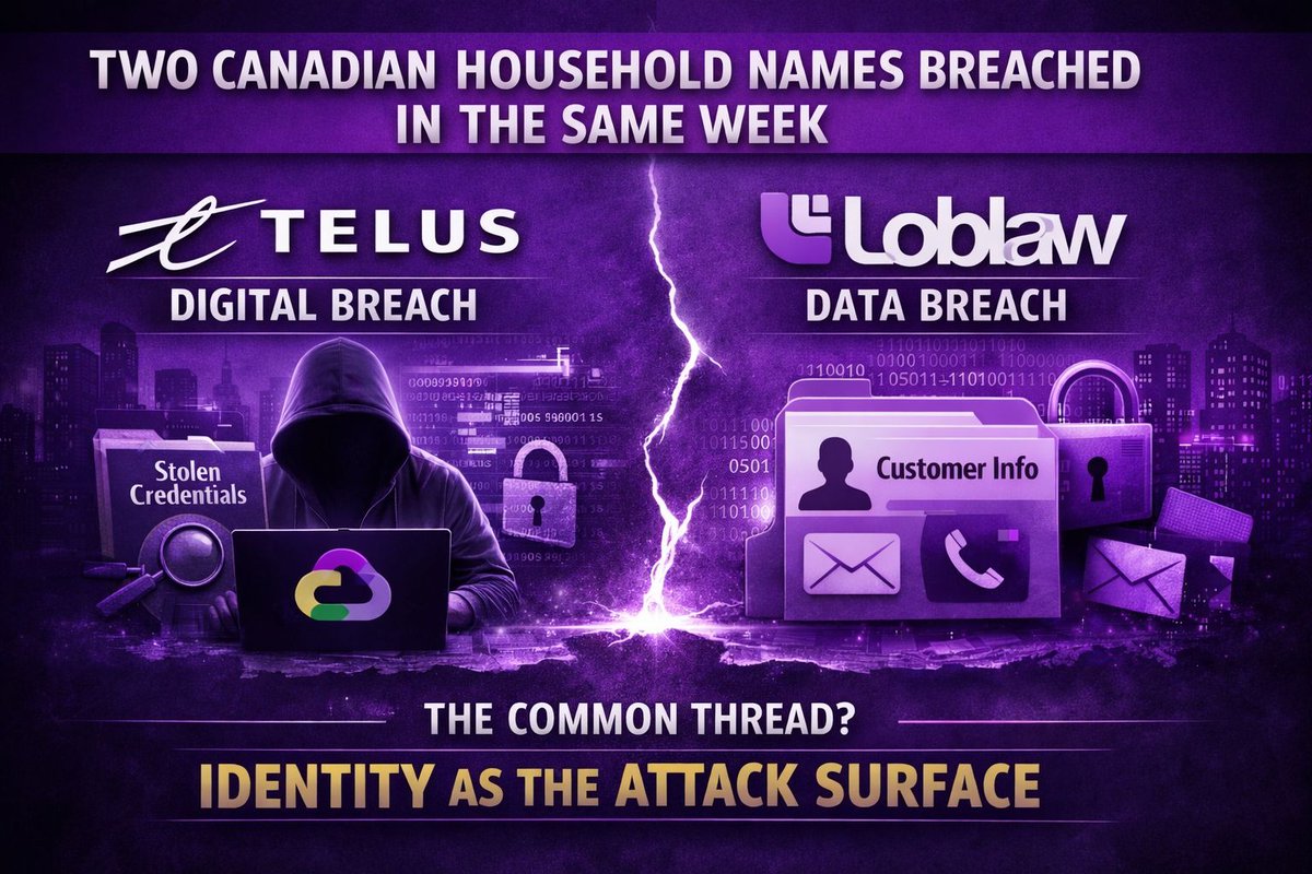 bloksec's tweet photo. Two Canadian household names breached in the same week.
Telus Digital. Loblaws.

Different industries. Different attack vectors. Same underlying failure.

The thread connecting both?
Identity was the attack surface.

#CyberSecurity #IdentitySecurity #Passwordless #MFA #ZeroTrust https://t.co/D1wndH6DJD