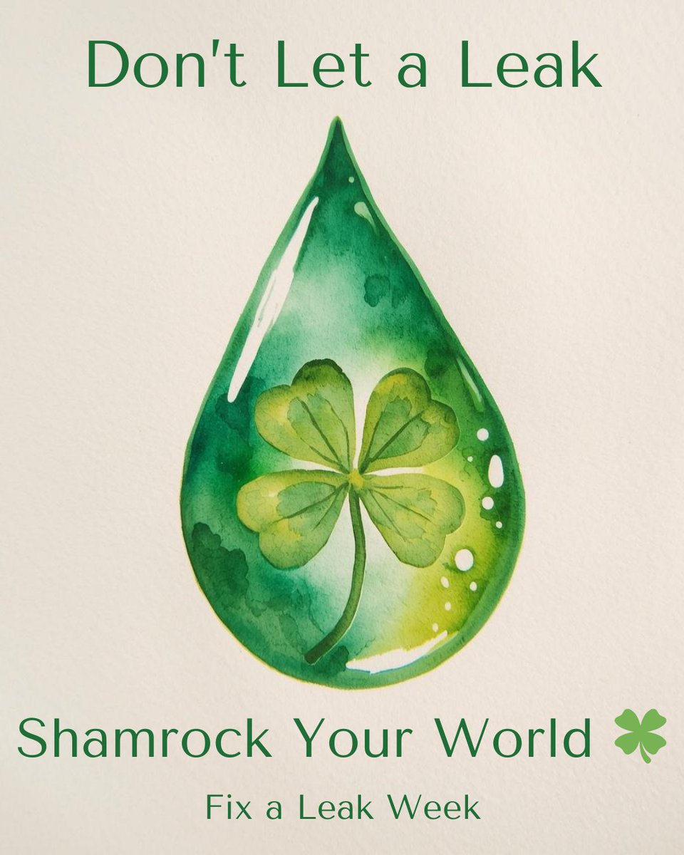 ☘️Don’t let a leak sham-rock your world this St. Patrick’s Day.

Fix a Leak Week is underway, and even a small toilet leak can waste up to 200 gallons a day!

Check for leaks and keep a little more green in your pocket.