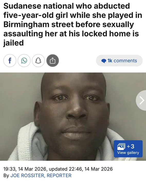 Bel31278Andres's tweet photo. 🚨....🇬🇧 Un invasor #CroMagnons ilegal sudanés secuestró y agredió sexualmente a una niña de cinco años.
🚨...¡CINCO AÑOS!...🚨
Nuestras calles ya no son seguras para nuestros hijos. https://t.co/QLn28QEBLJ