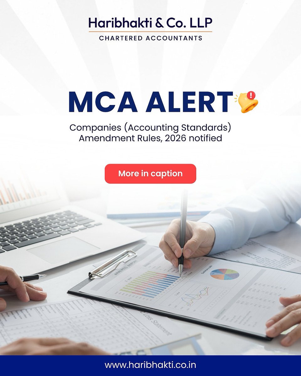 HaribhaktiAndCo's tweet image. The Ministry of Corporate Affairs has notified the Companies (Accounting Standards) Amendment Rules, 2026 under the Companies Act, 2013. 

Read more - linkedin.com/posts/haribhak…

#AccountingUpdate #MCA #AS22 #TaxCompliance #CorporateLaw #FinanceUpdates #HCO