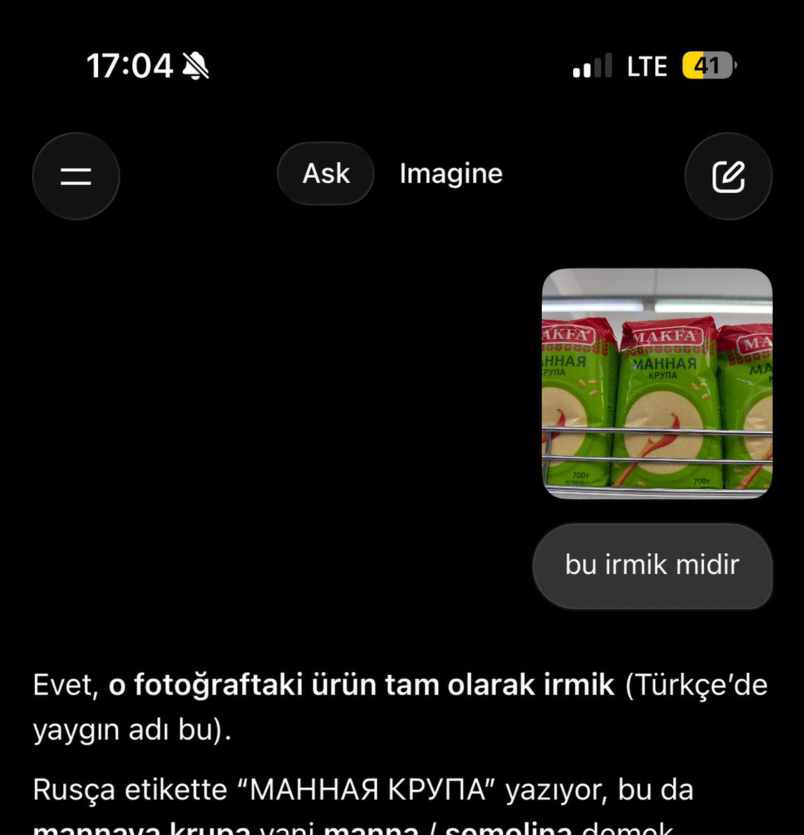 atlnhande's tweet photo. çok acil irmik bulmam lazımdı yapay zeka birleşik devletleri dahil herkesi devreye soktum https://t.co/P3IBdJQMoZ