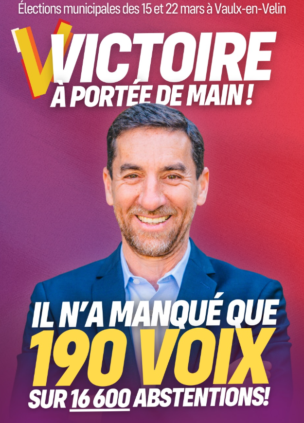 A Vaulx-en-Velin, Hélène Geoffroy, en refusant l'accord LFI et Union de la gauche pour la métropole, met en péril toute l'élection et rend possible la victoire de la droite. Honteux. J'appelle tous les Vaudais.es à voté pour <a href="/AK_Lahmar/">Abdelkader Lahmar</a> au second tour des municipales