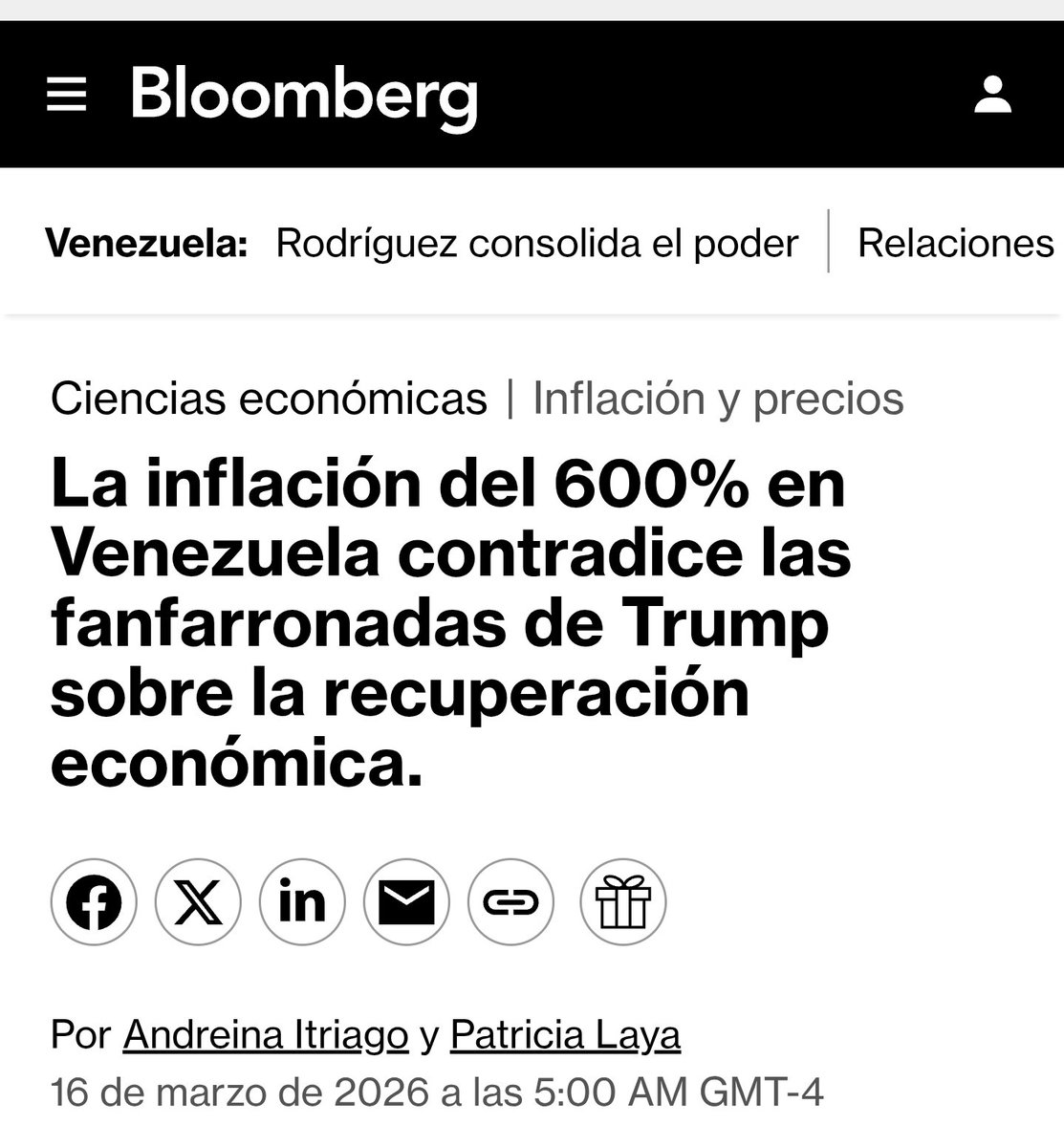 ipoolgian's tweet photo. 🚨 El gobierno de Trump prometió prosperidad económica a los venezolanos tras derrocar a Maduro. 

Sin embargo, la situación se ha vuelto aún más difícil en los dos meses transcurridos desde entonces, con una inflación anualizada que alcanzó el 600% en febrero, la más alta del mundo.

La producción petrolera del cayó un 21% en enero, hasta los 780.000 barriles diarios, y las exportaciones se desplomaron, limitando el flujo de dólares, tan necesarios para muchos venezolanos, que suelen utilizar en lugar de la moneda local devaluada. 

Mientras tanto, las subastas de dólares introducidas por el gobierno apoyado por Estados Unidos han sido criticadas por su lentitud y falta de transparencia.

Según una reciente encuesta de Meganálisis, cerca del 80 % de los venezolanos afirma que su situación económica no ha mejorado en los dos primeros meses del año en comparación con 2025. 

Si bien muchos esperan que la economía y el mercado laboral mejoren en los próximos 6 meses, solo el 7% ha reportado alguna mejora hasta el momento.

https://t.co/VSNQuqs355