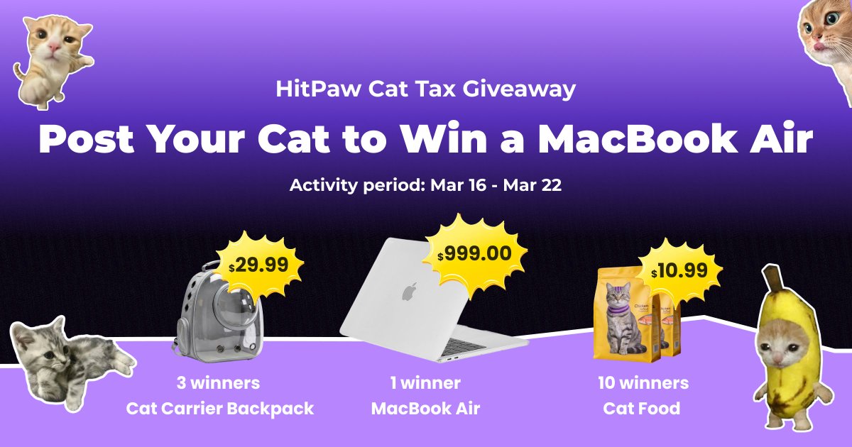 HitPawPhotoAI's tweet image. Limited-time extra perks! Don't miss the HitPaw Cat Tax Giveaway! 🐱✨

The more points you have, the greater your chances of winning.

Join Now &amp;gt;&amp;gt; cutt.ly/MtUdyD2c
#HitPaw #HitPawCatTax #HitPawGiveaway #Giveaway #Events #Cat #Catlovers