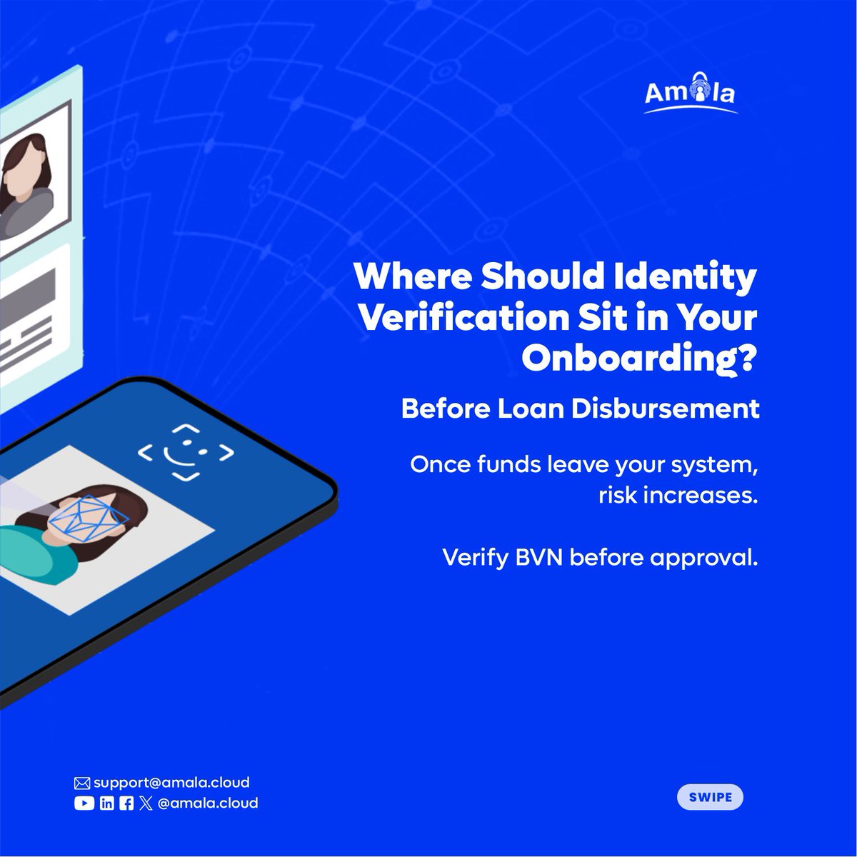 amala_cloud's tweet photo. Verification is not a separate task.
It is a control point.

If you place identity checks after onboarding, you are reacting to risk.
Place it before approval.

That is operational discipline.

#KYC #IdentityVerification #amalacloud #onboarding https://t.co/N3xMcJG0WP