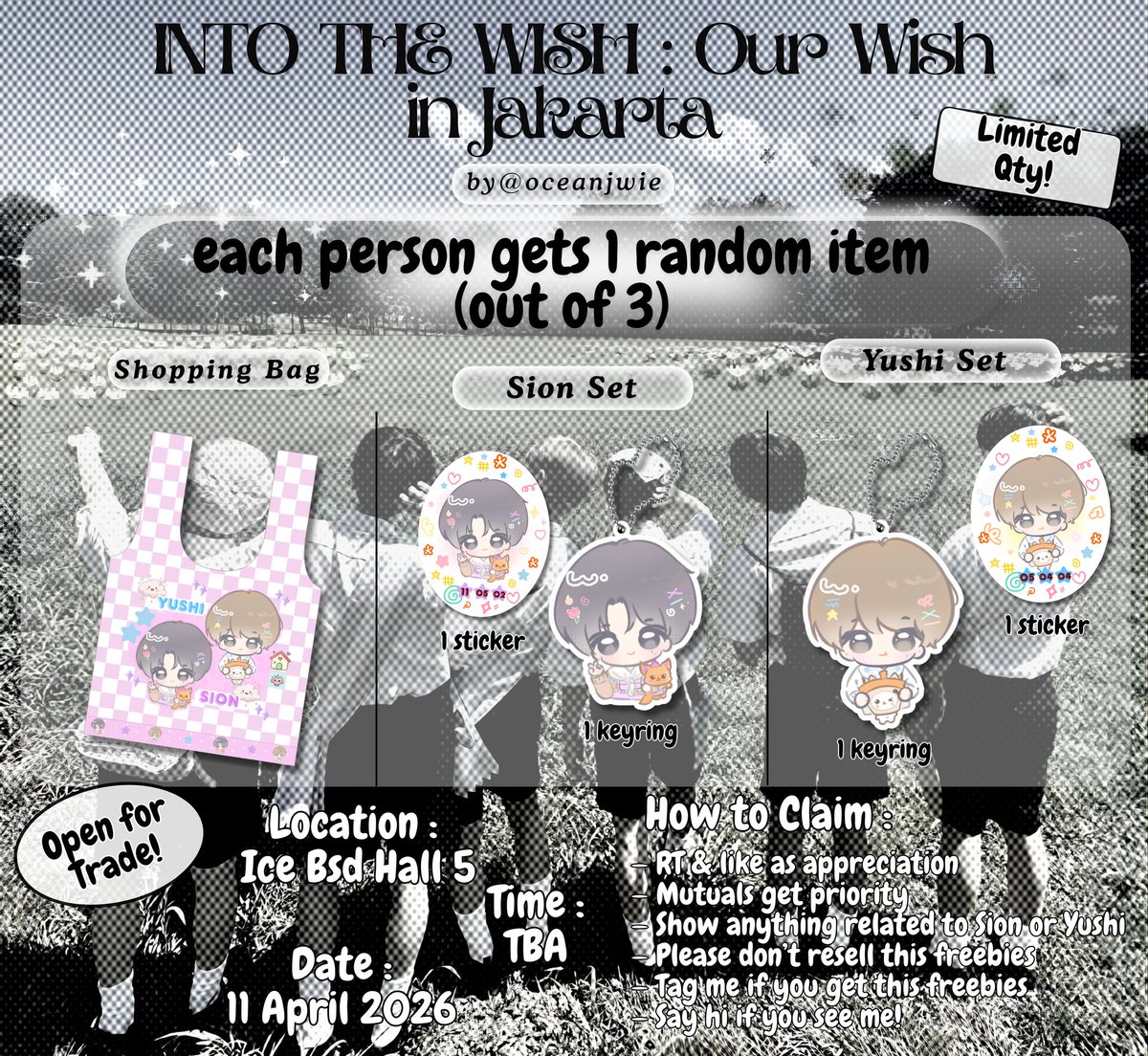 ✦˚₊‧ 𝐍𝐂𝐓 𝐖𝐈𝐒𝐇 : 𝐎𝐮𝐫 𝐖𝐢𝐬𝐡 𝐢𝐧 𝐉𝐚𝐤𝐚𝐫𝐭𝐚 ‧₊˚✦
𝑭𝒓𝒆𝒆𝒃𝒊𝒆𝒔 𝒃𝒚 : <a href="/oceanjwie/">safi 🐮🌱</a>

⊹Each person gets 1 random item
⊹RT &amp; like are appreciated
⊹Please read the poster for details

say hi if u see me! ♡
see u in bsd, guys!

#NCTWISH #INTOTHEWISH_JAKARTA