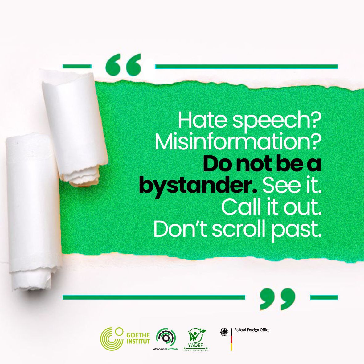 civic_watch's tweet image. 𝗖𝗼𝗻𝗻𝗲𝗰𝘁𝗲𝗱 𝗖𝗮𝗺𝗲𝗿𝗼(𝗼/𝘂)𝗻

Be an upstander rather not  a bystander to counter #Hatespeech &amp;amp; #Misinformation.

You can: 

✅ Intervene in discriminatory situations. 

✅ Correct misinformation when you come across it.

#NoToHateSpeech
#NoToMisinformation